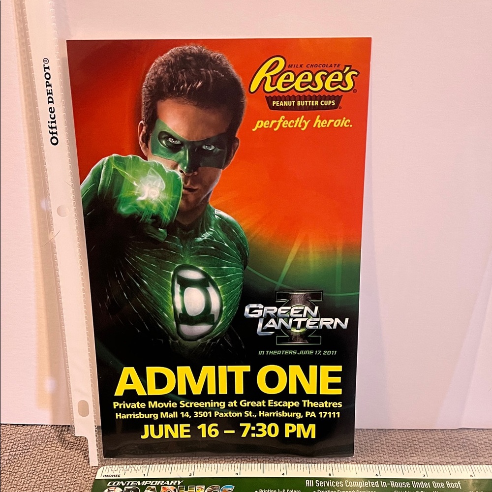 Green Lantern Private Movie Screening Oversized Ticket - Sponsored by Reese’s